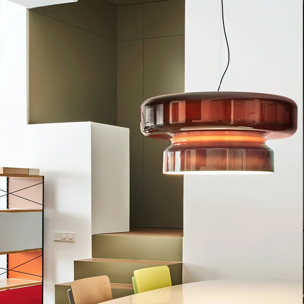 Lampa wisząca NovaLume z ręcznie dmuchanego szkła z organicznym kloszem o dwóch bryłach