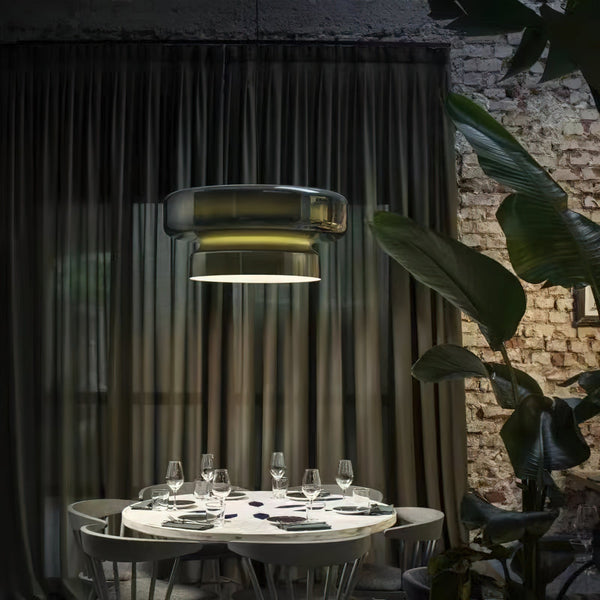Lampa wisząca NovaLume z ręcznie dmuchanego szkła z organicznym kloszem o dwóch bryłach