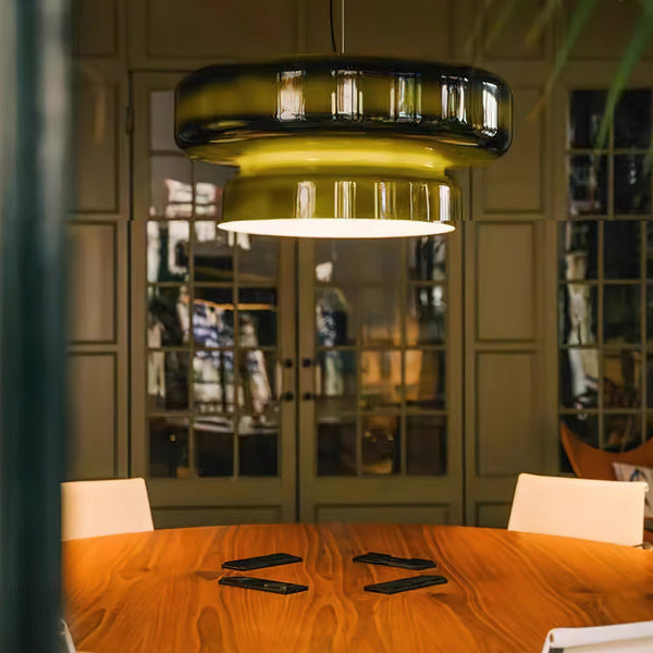Lampa wisząca NovaLume z ręcznie dmuchanego szkła z organicznym kloszem o dwóch bryłach