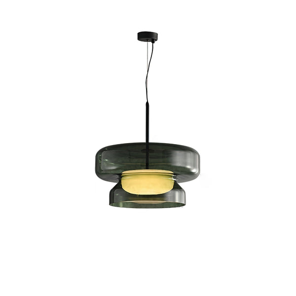 Lampa wisząca NovaLume z ręcznie dmuchanego szkła z organicznym kloszem o dwóch bryłach
