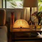 Lámpara de lectura plegable con acabado de madera cálida, lámpara LED de mesita de noche inalámbrica