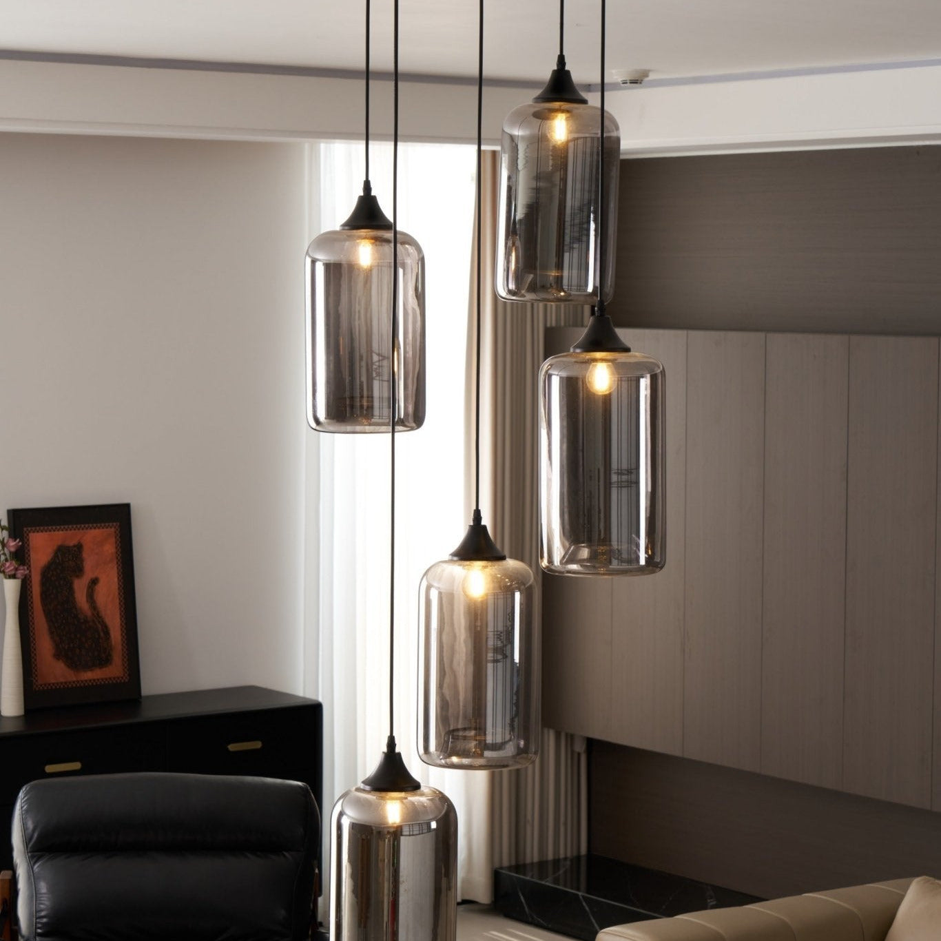 June Minimalist Bottle Glass Pendant Light Smoke Gray | Fioriscas