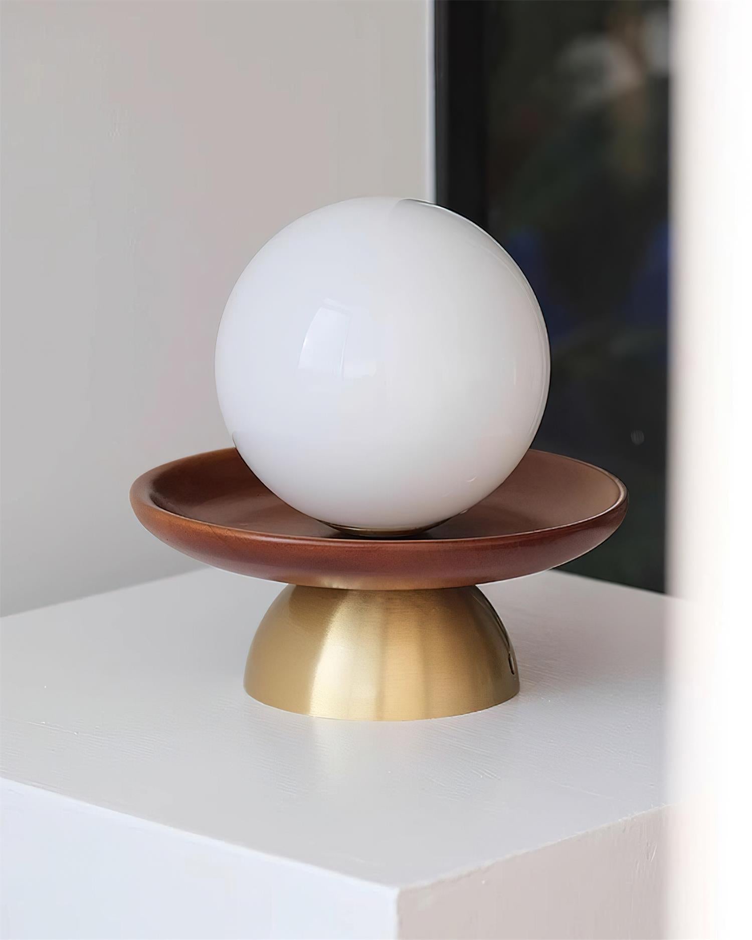 Ceiling Light Globe Opal Glass Modern Brass Walnut Accent Flush Mount | Fioriscas