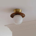Ceiling Light Globe Opal Glass Modern Brass Walnut Accent Flush Mount | Fioriscas