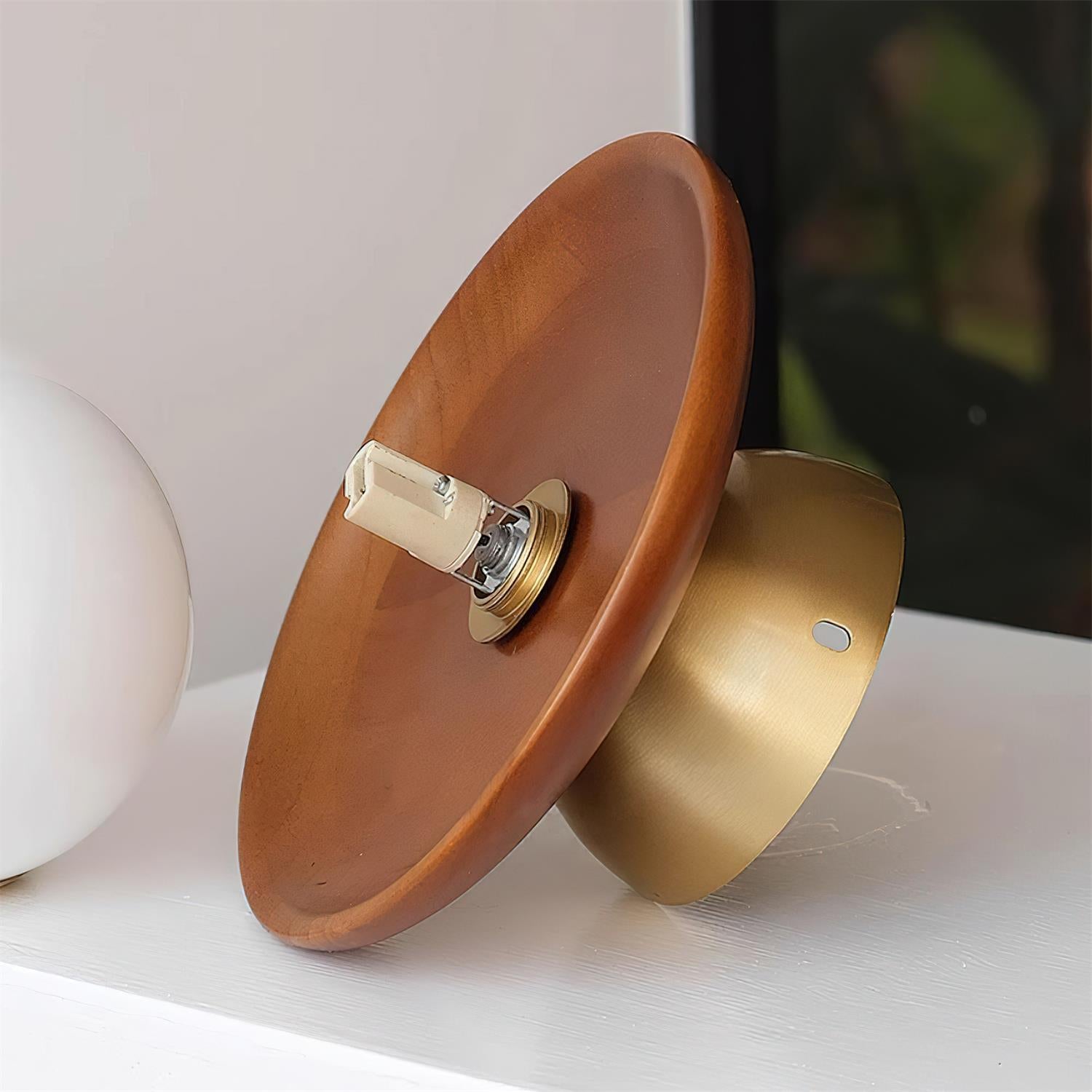 Ceiling Light Globe Opal Glass Modern Brass Walnut Accent Flush Mount | Fioriscas