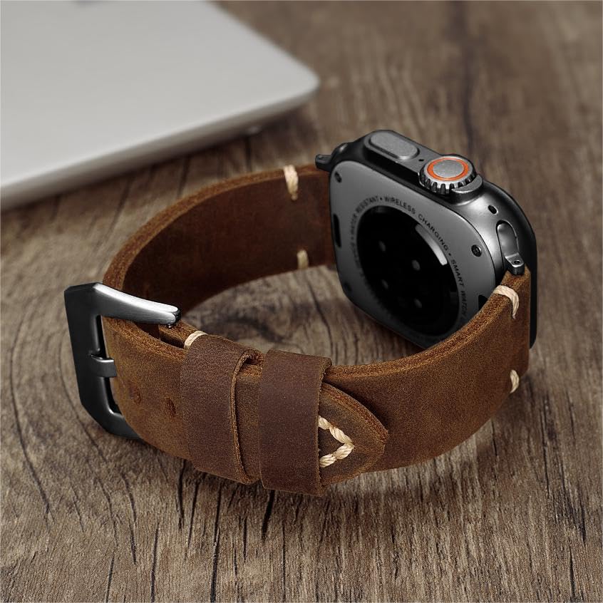Marlowe leren Apple Watch-band, vintage patinalook, met de hand gestikt