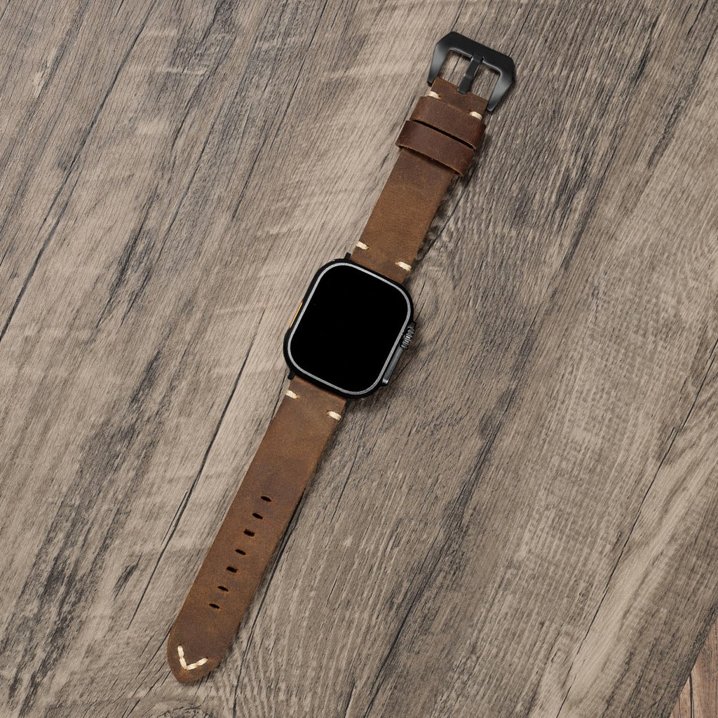 Marlowe leren Apple Watch-band, vintage patinalook, met de hand gestikt