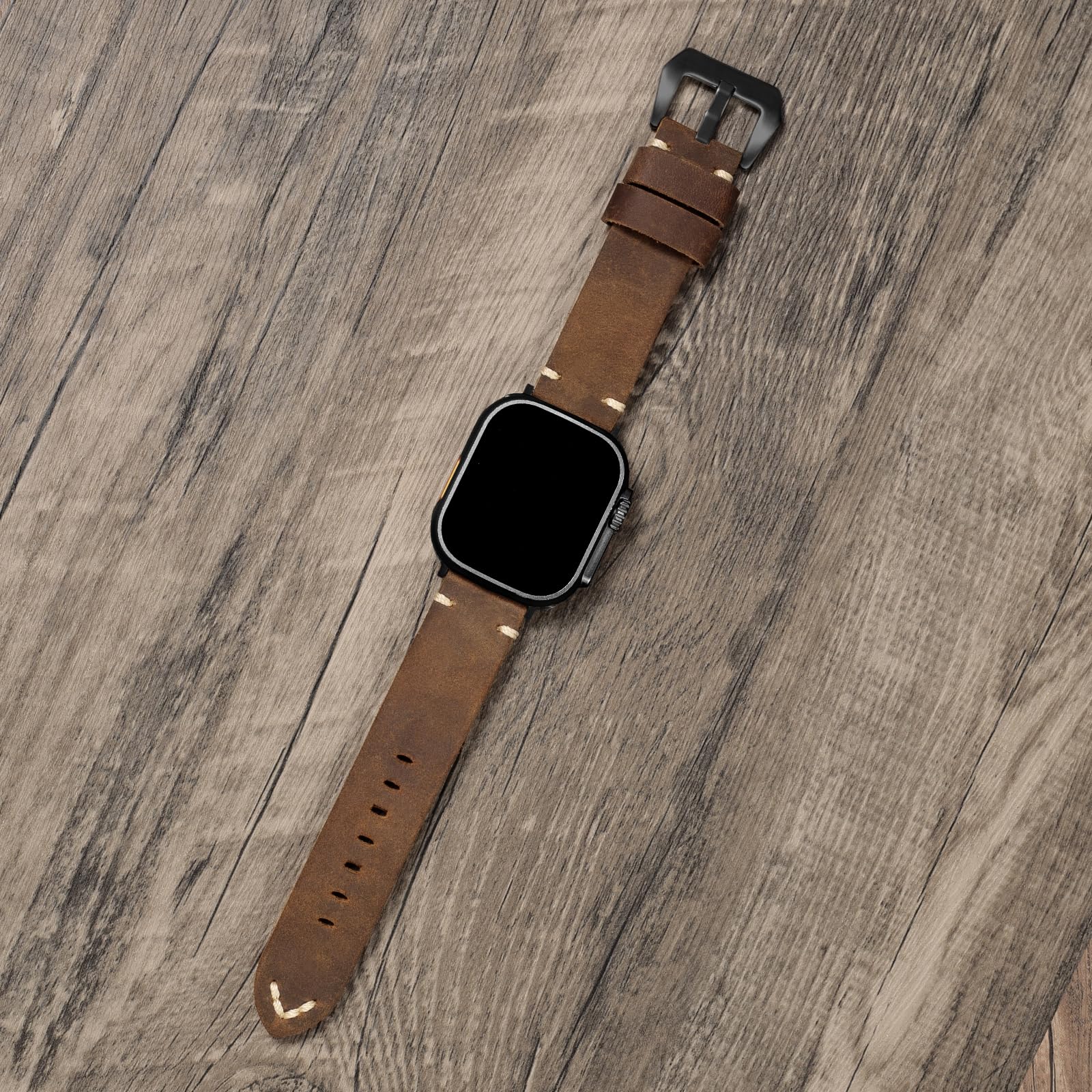 Marlowe leren Apple Watch-band, vintage patinalook, met de hand gestikt