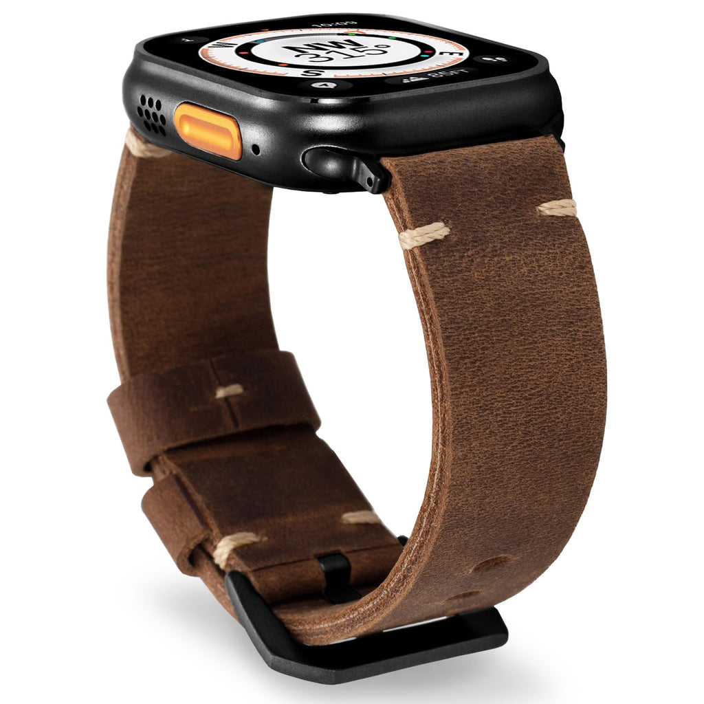 Marlowe leren Apple Watch-band, vintage patinalook, met de hand gestikt