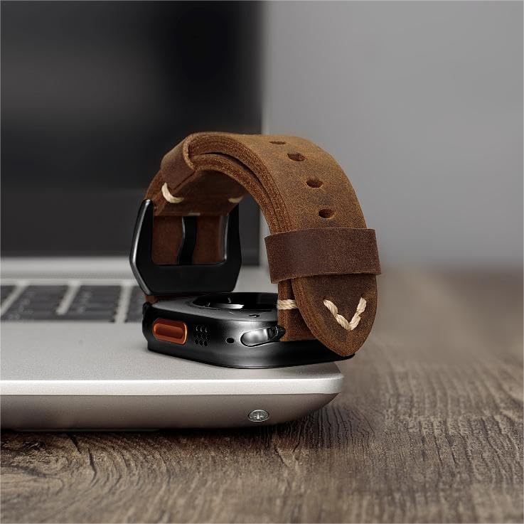 Marlowe leren Apple Watch-band, vintage patinalook, met de hand gestikt