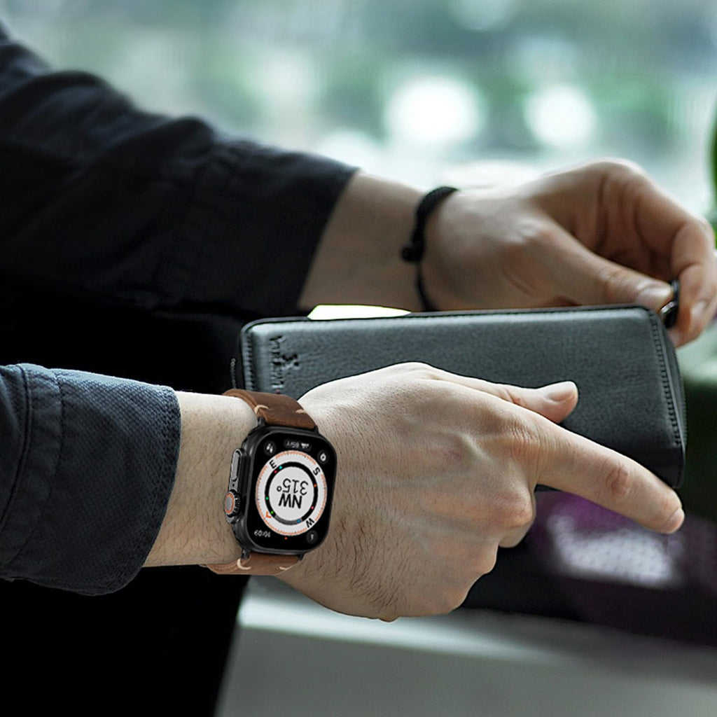 Marlowe leren Apple Watch-band, vintage patinalook, met de hand gestikt