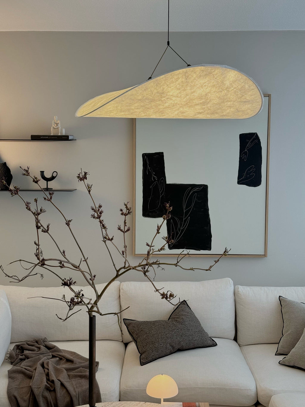 Lyra LED Chandelier With Layered Silk-Leaf Shade, Nordic-Style Design
