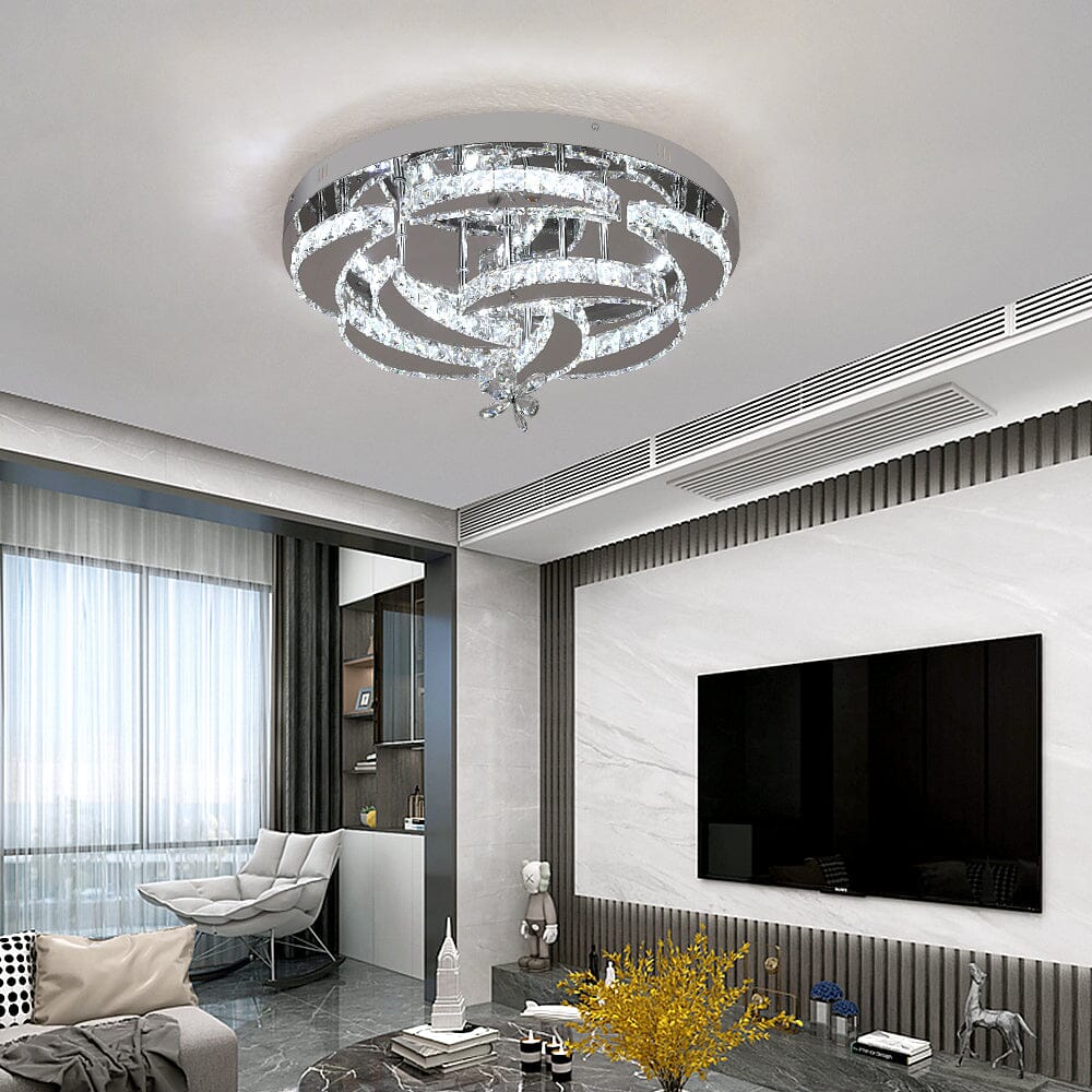 Candelabru de tavan, design cu cristale Roselle, montaj cromat la plafon
