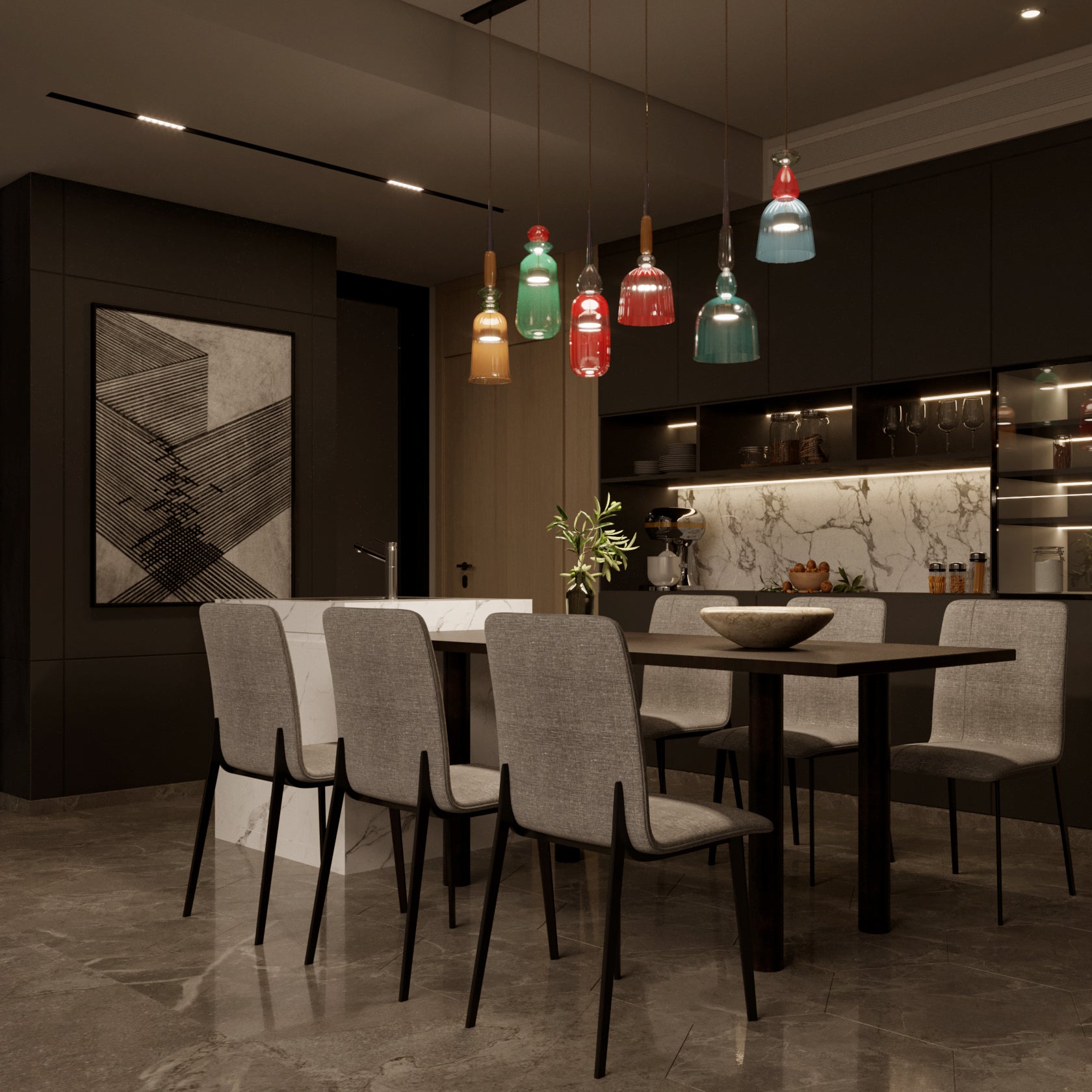 PrismAura Glass Pendant Light With Colorful Stained Glass Shade