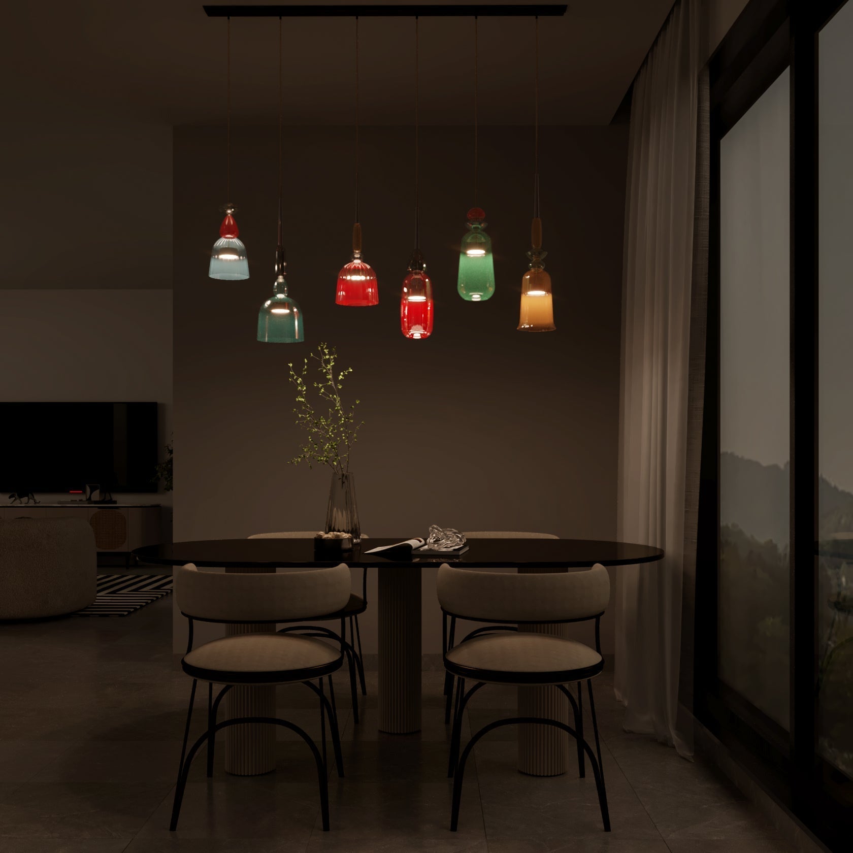 PrismAura Glass Pendant Light With Colorful Stained Glass Shade