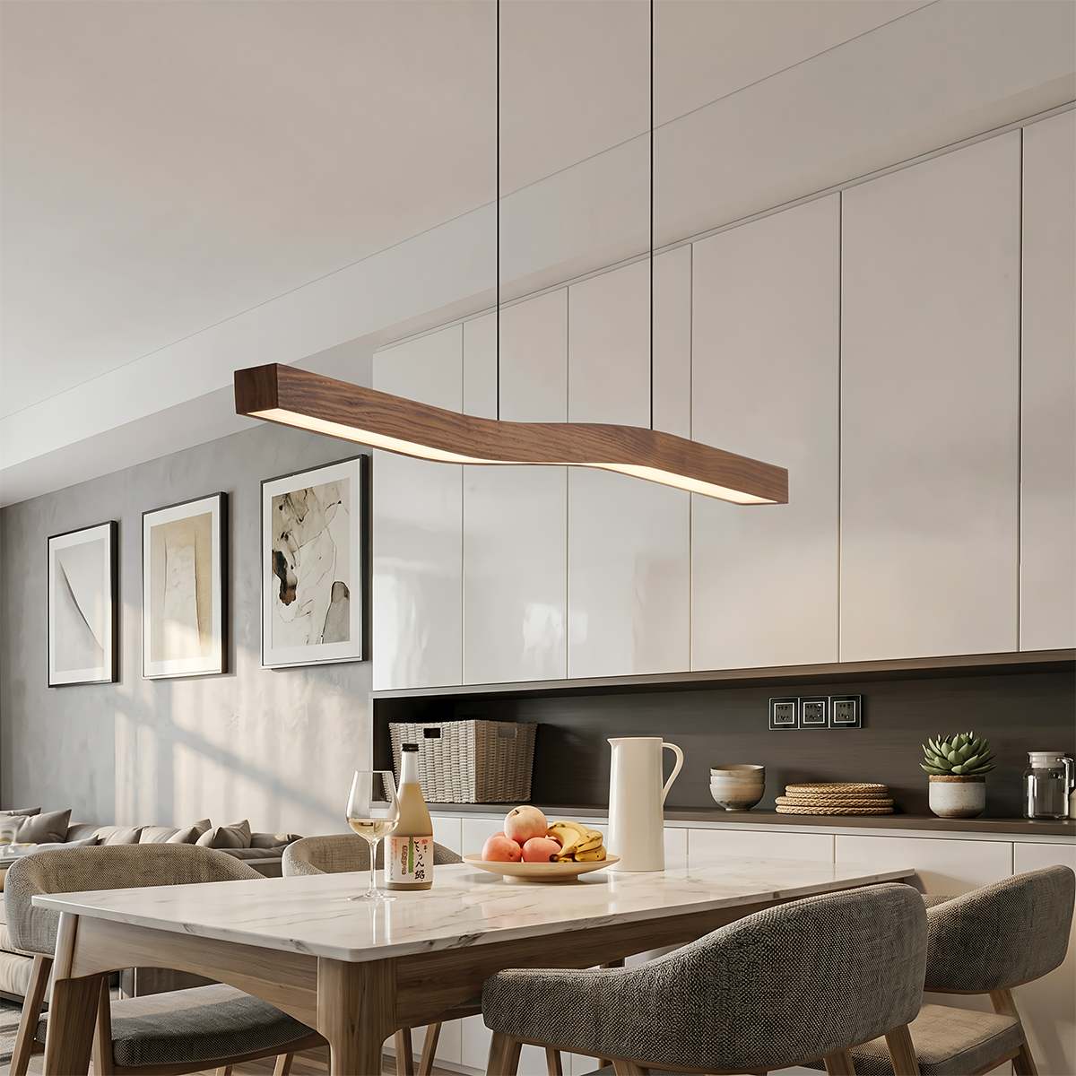 TimberTwist Pendant Light With Wood Grain Iron Finish And Soft LED Glow