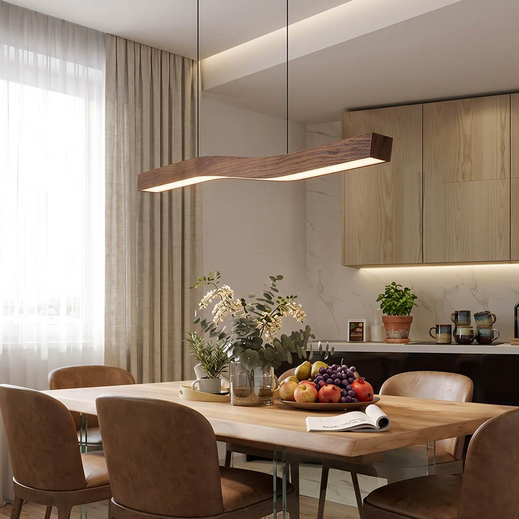 TimberTwist Pendant Light With Wood Grain Iron Finish And Soft LED Glow