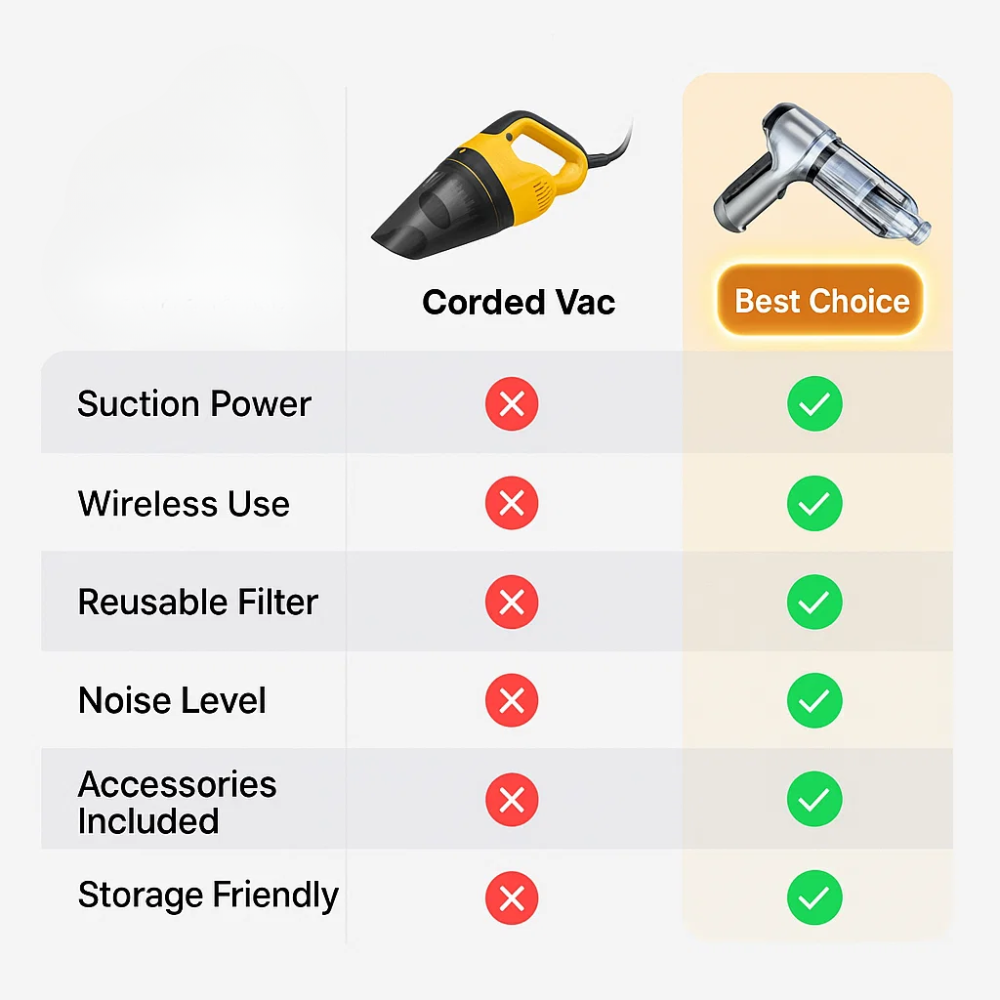 Handheld Car Vacuum, PulseGo Cordless 95,000 Pa With 6 Attachments