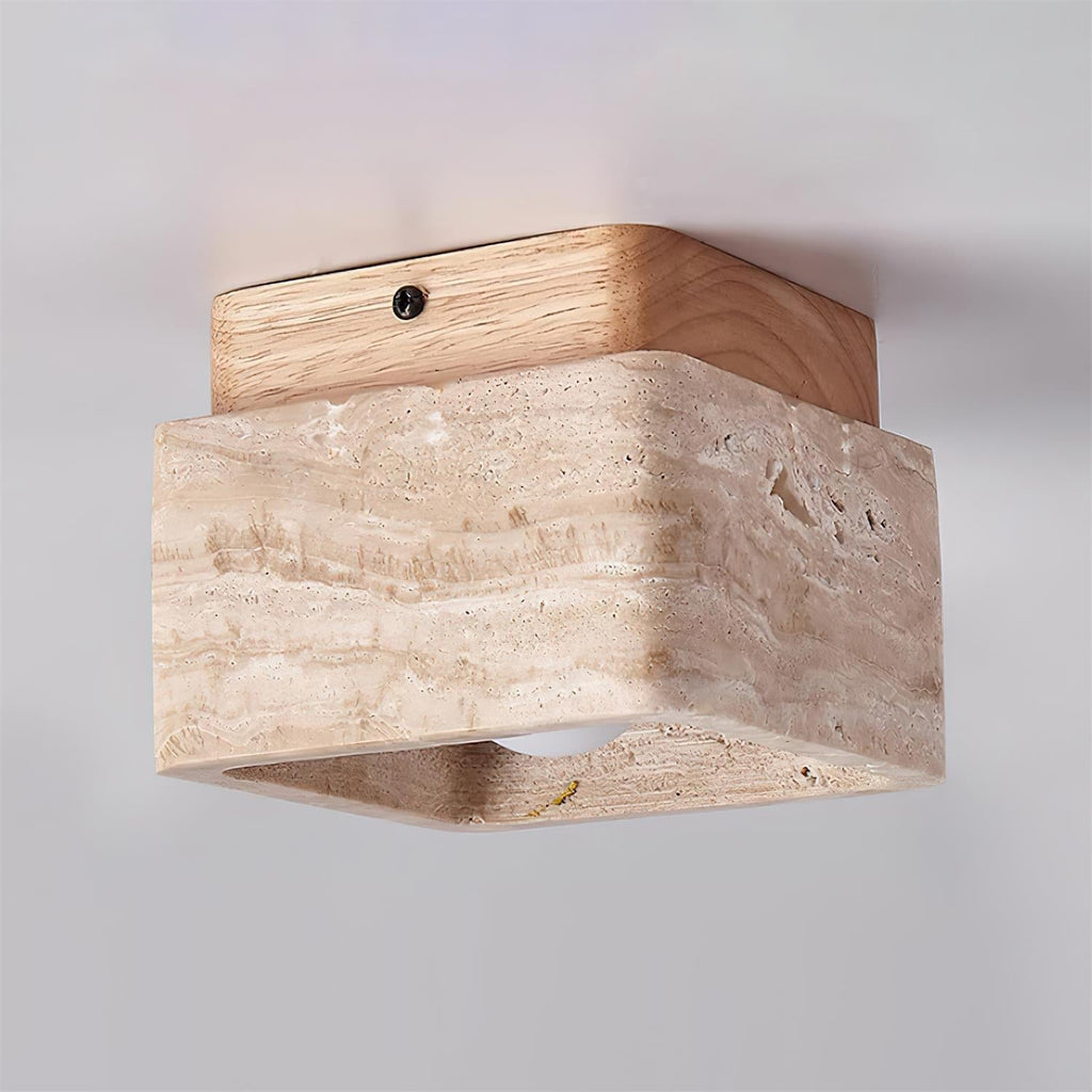 Vellin Travertine Square Flush Mount Ceiling Light | Fioriscas