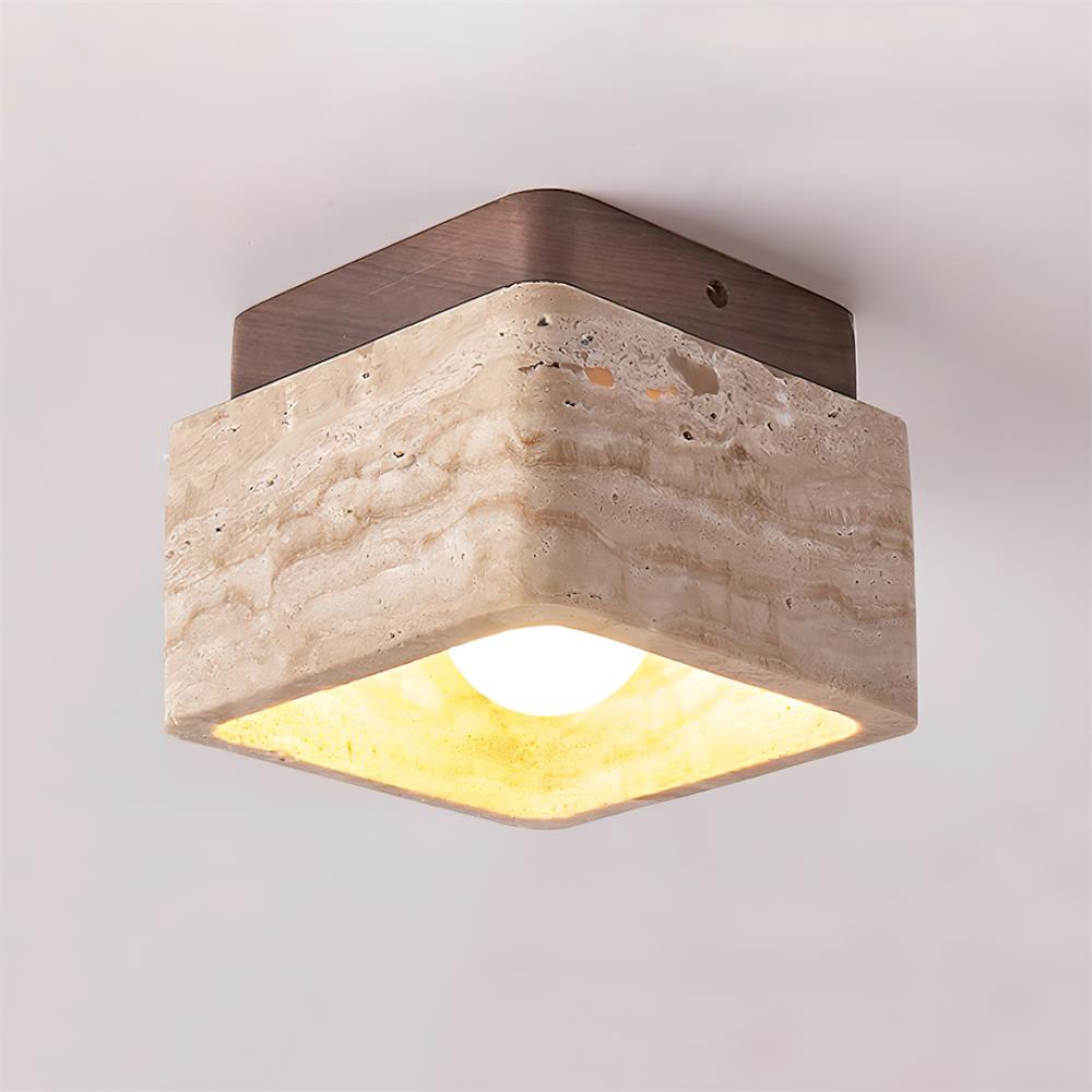 Vellin Travertine Square Flush Mount Ceiling Light | Fioriscas