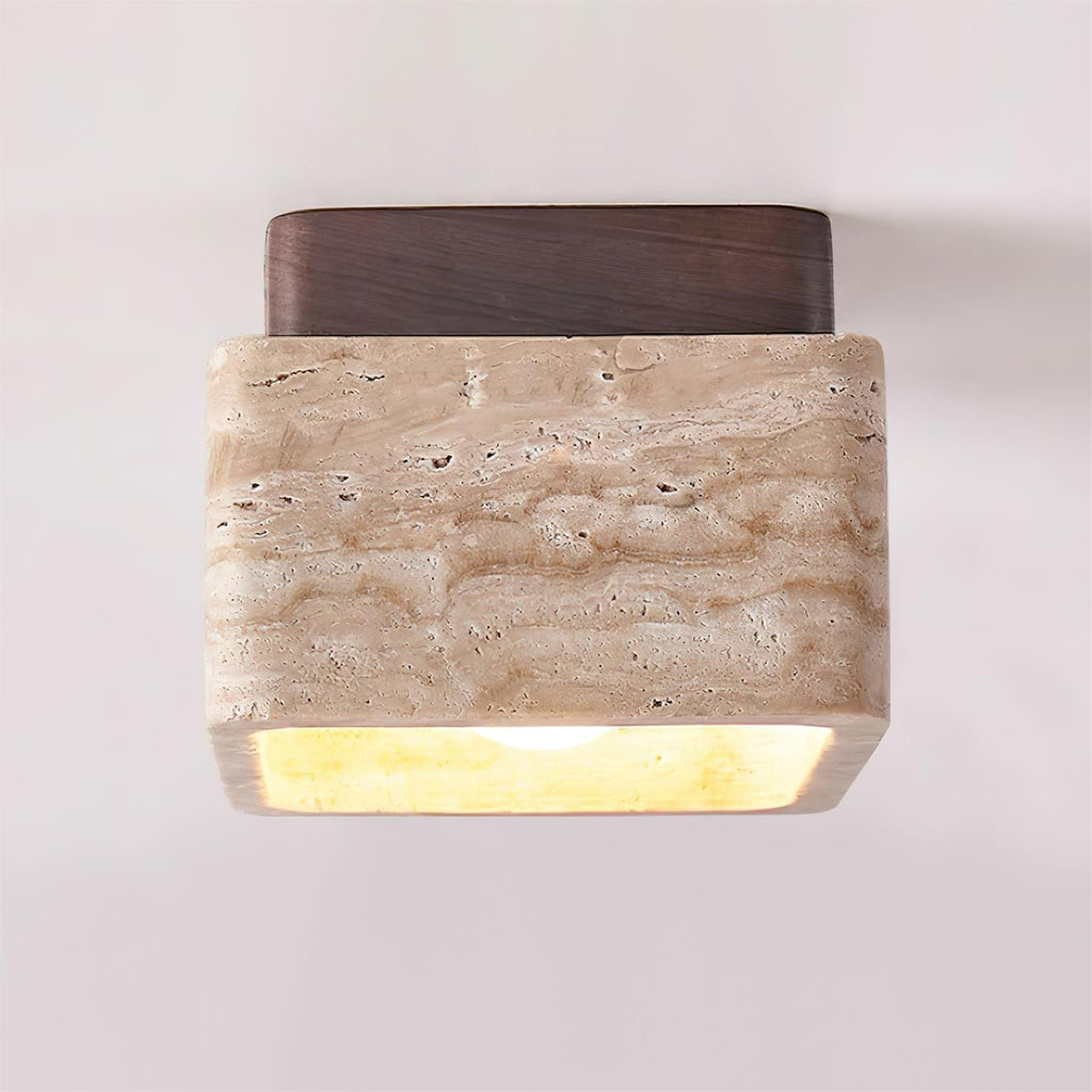 Vellin Travertine Square Flush Mount Ceiling Light | Fioriscas