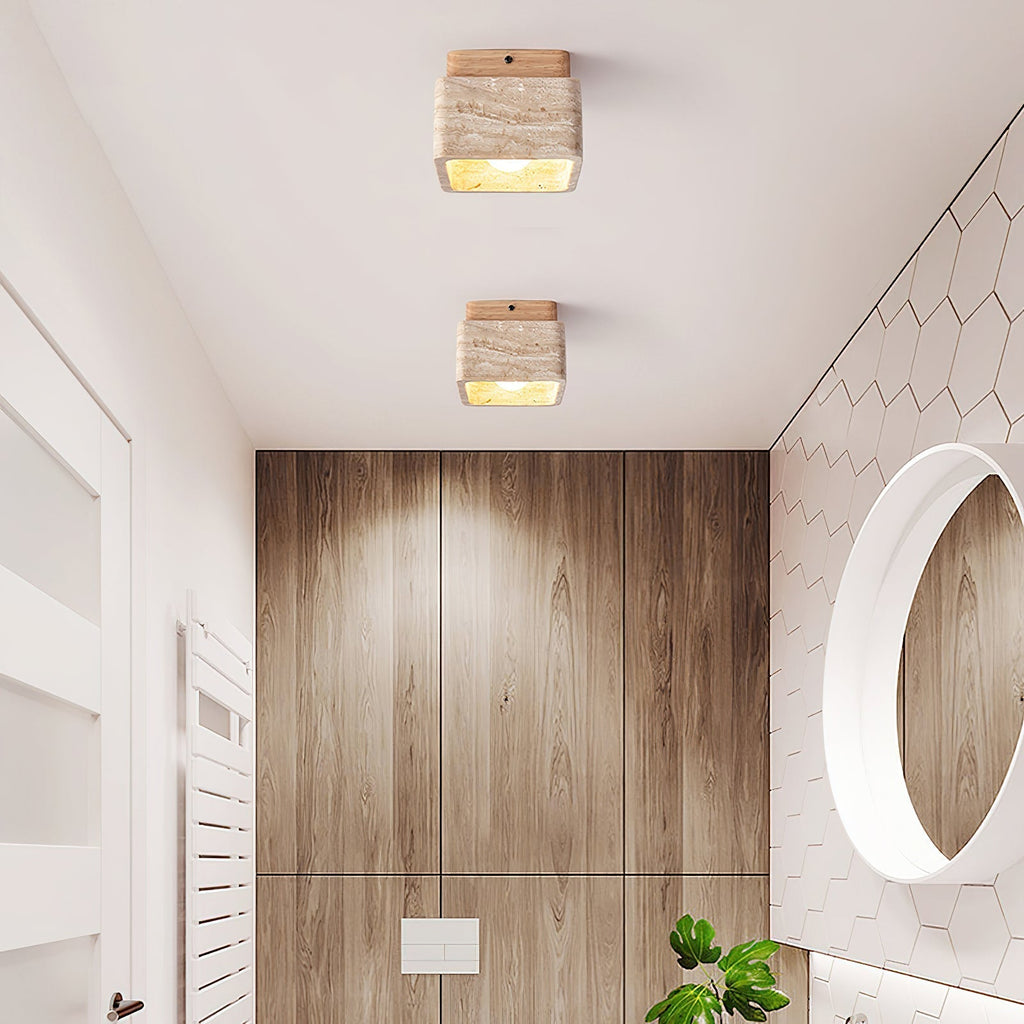 Vellin Travertine Square Flush Mount Ceiling Light | Fioriscas