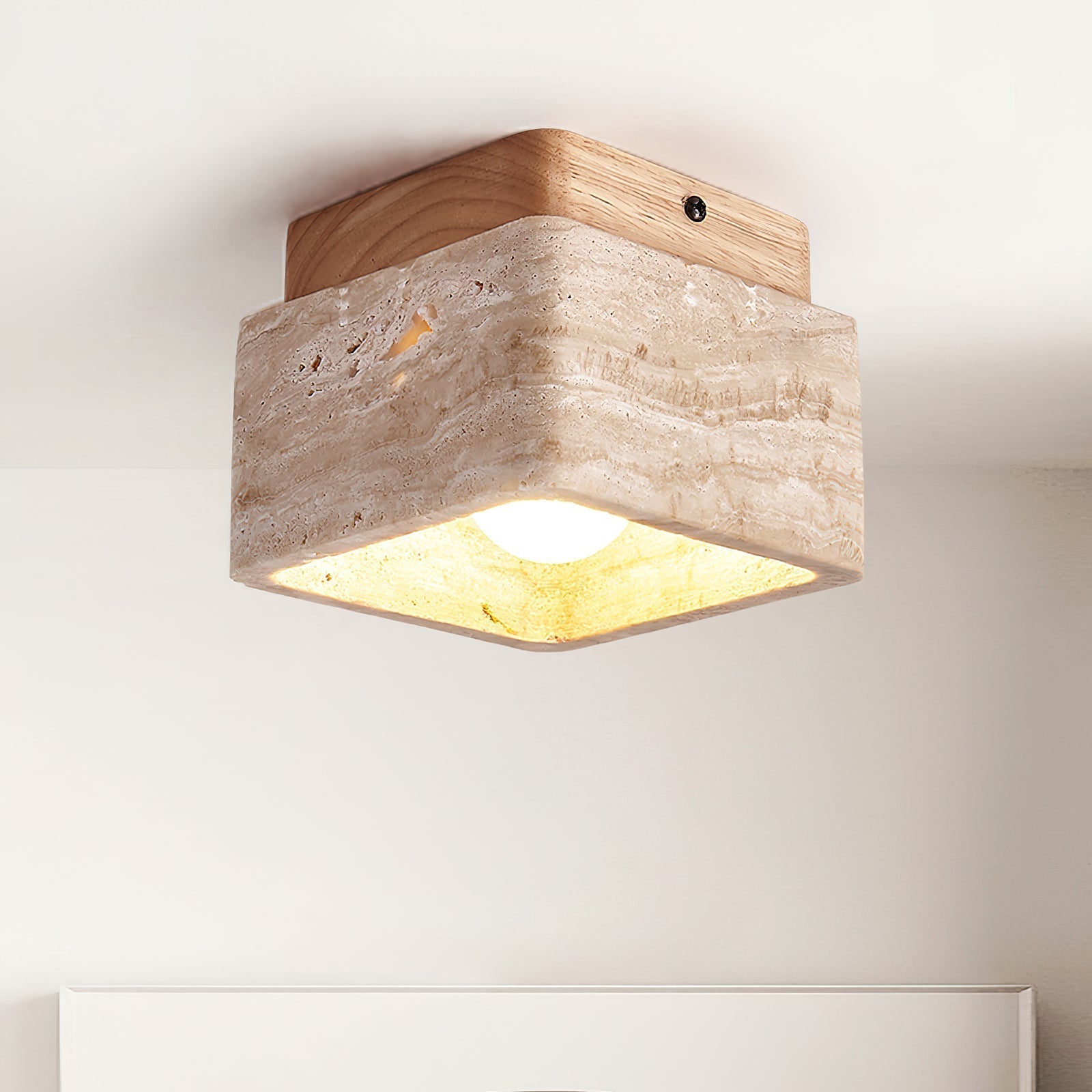 Vellin Travertine Square Flush Mount Ceiling Light | Fioriscas