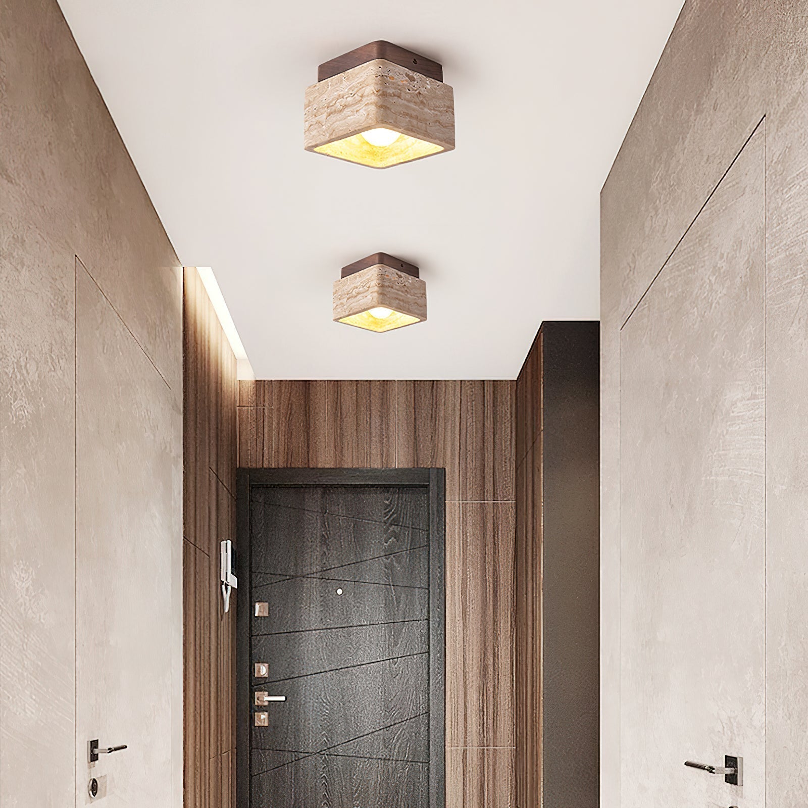 Vellin Travertine Square Flush Mount Ceiling Light | Fioriscas