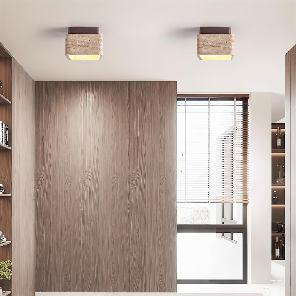 Vellin Travertine Square Flush Mount Ceiling Light | Fioriscas