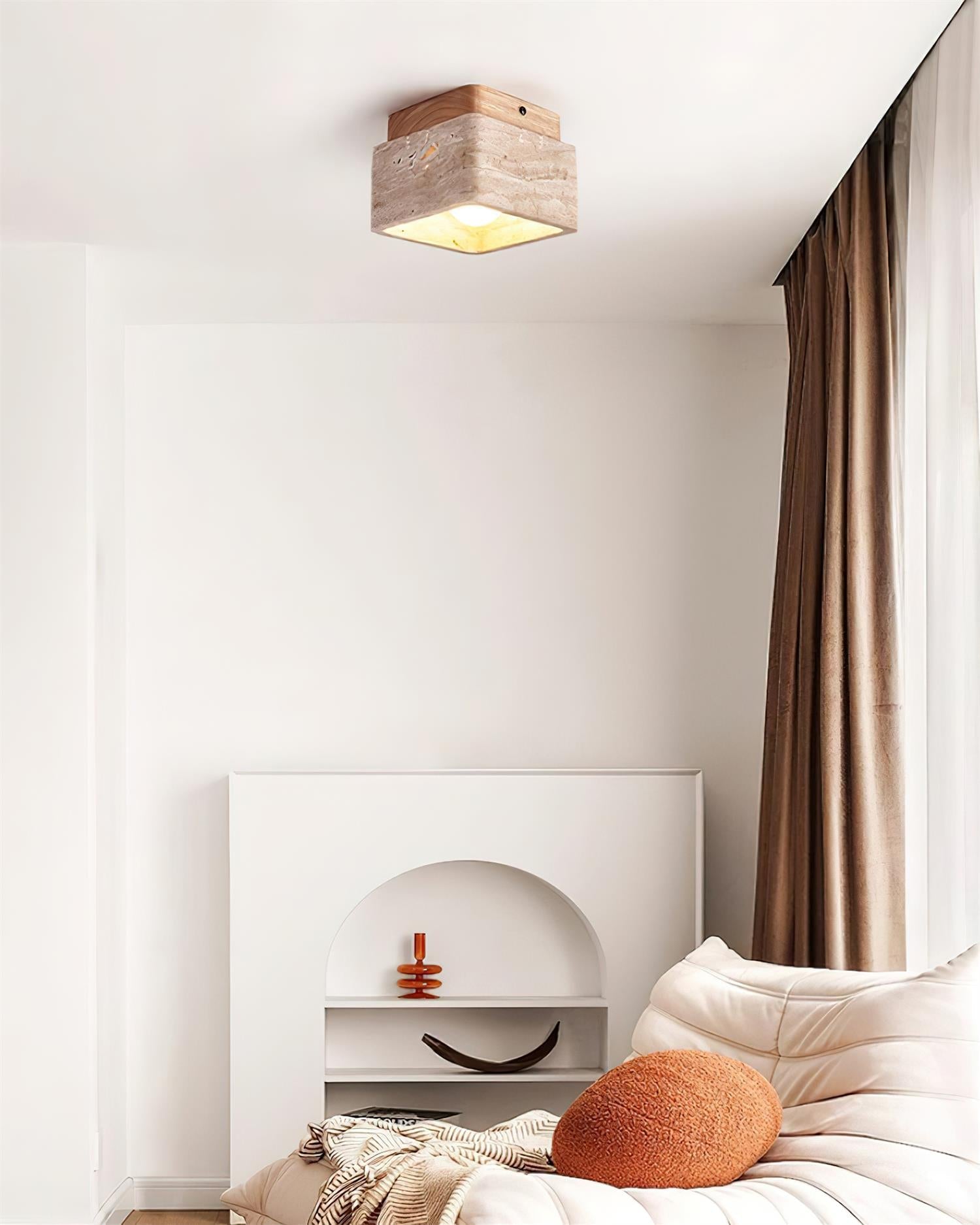 Vellin Travertine Square Flush Mount Ceiling Light | Fioriscas