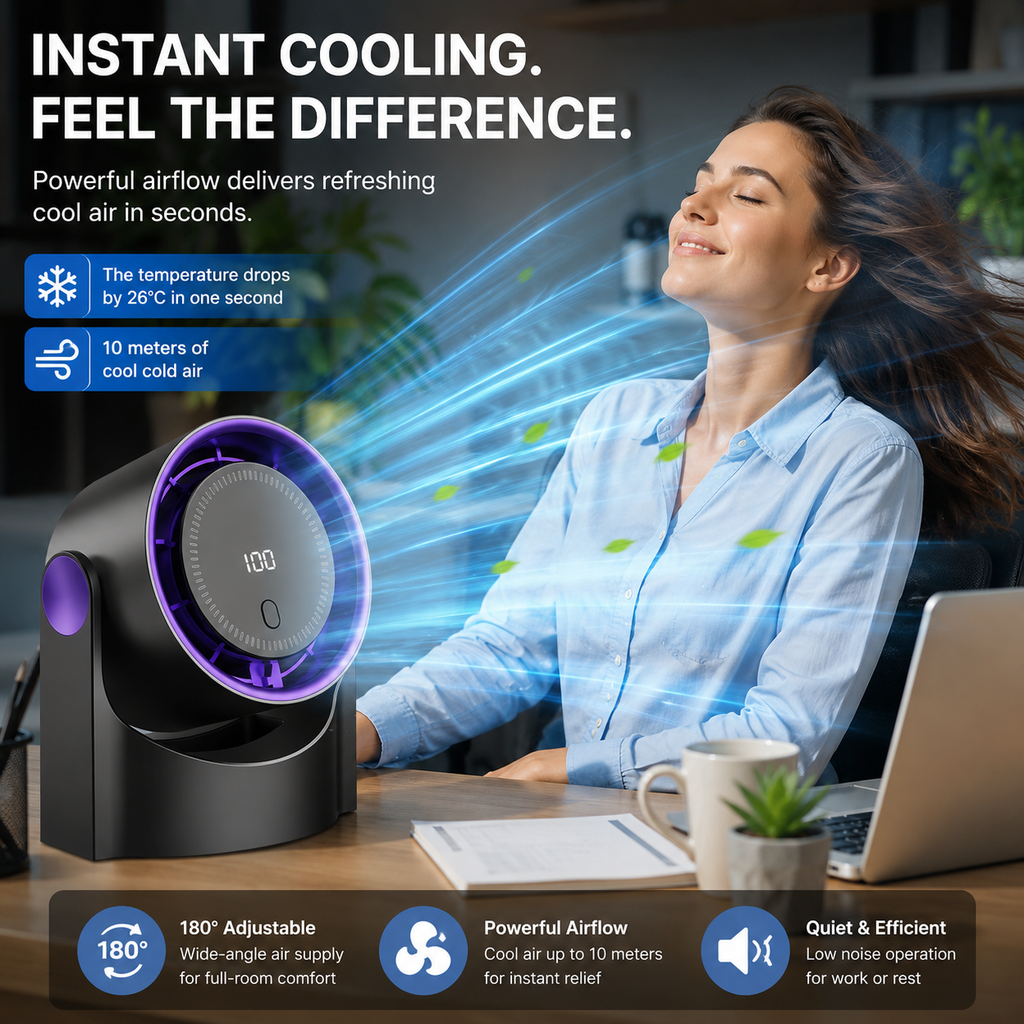 Ventilateur de bureau portable USB AirCirculate pour refroidissement en dortoir, maison et bureau