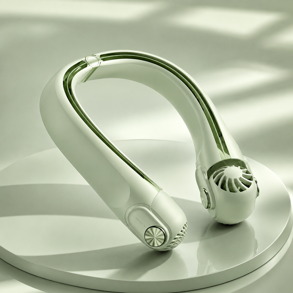 Ventilator de gât DualFlow USB-C cu flux dublu de aer, reîncărcabil, pentru călătorii și utilizare în aer liber