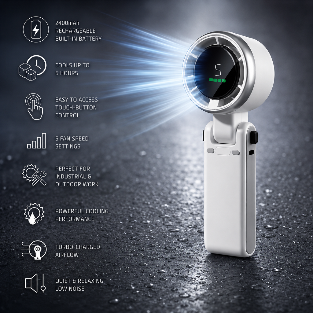 Cestovní ventilátor AirMini s dobíjecí baterií přes USB a kompaktním designem