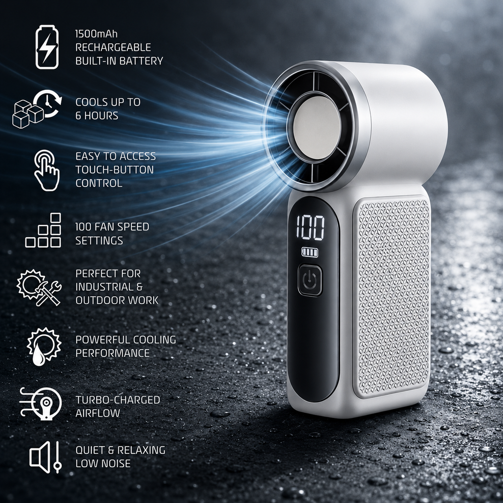 PocketBreeze USB C genopladelig håndholdt ventilator til udendørs rejser