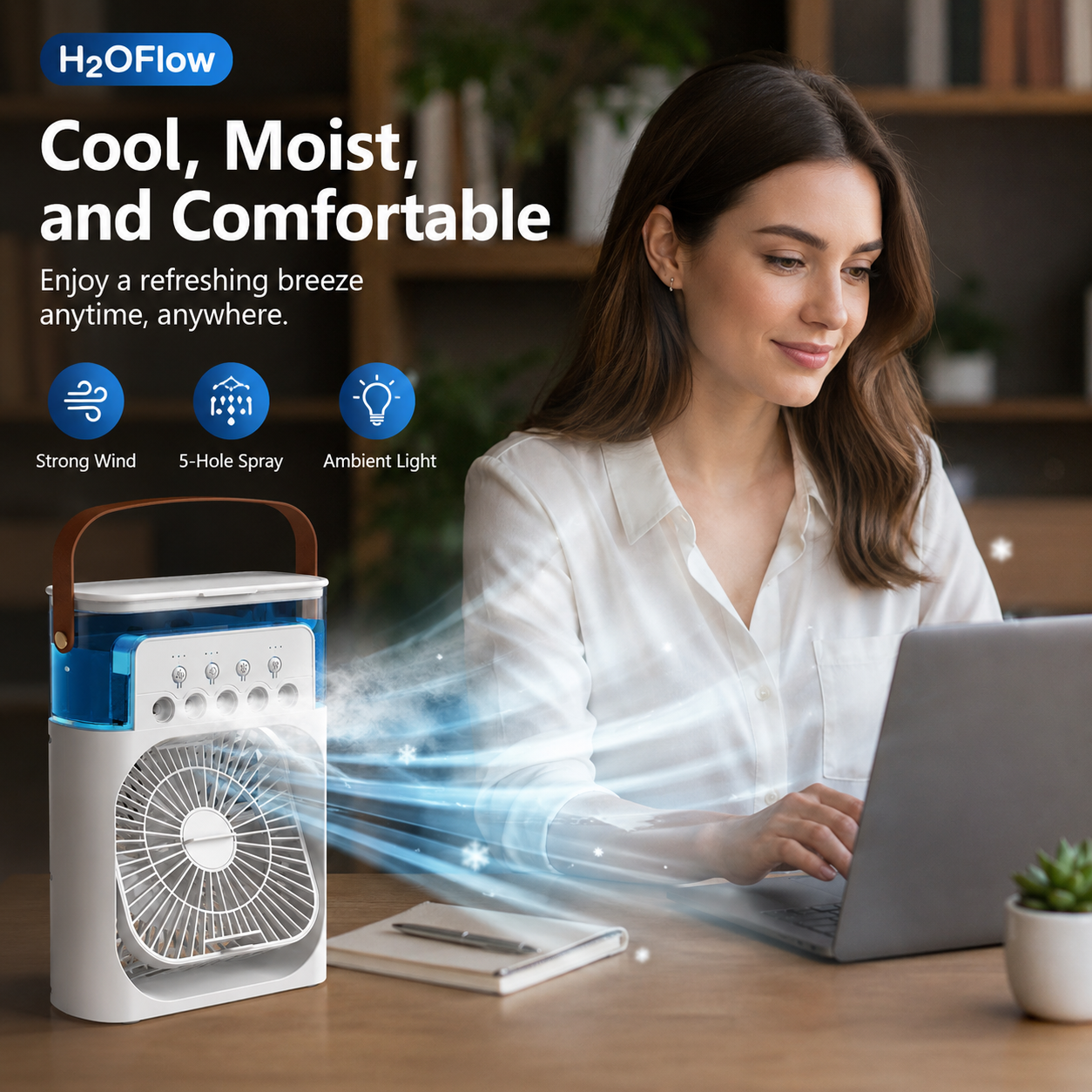 MistDesk Raffreddatore da Scrivania Ricaricabile USB con Umidificatore