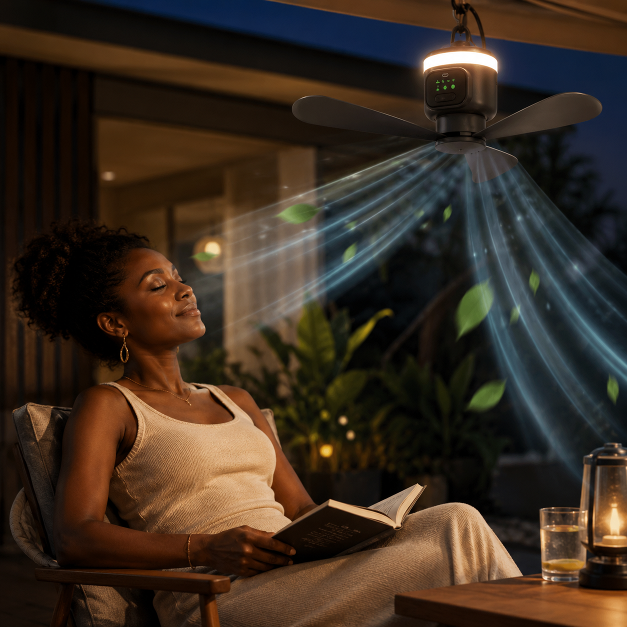 SkyBreeze 12000mAh Battery Powered Ceiling Fan For Camping With Remote And LED Light