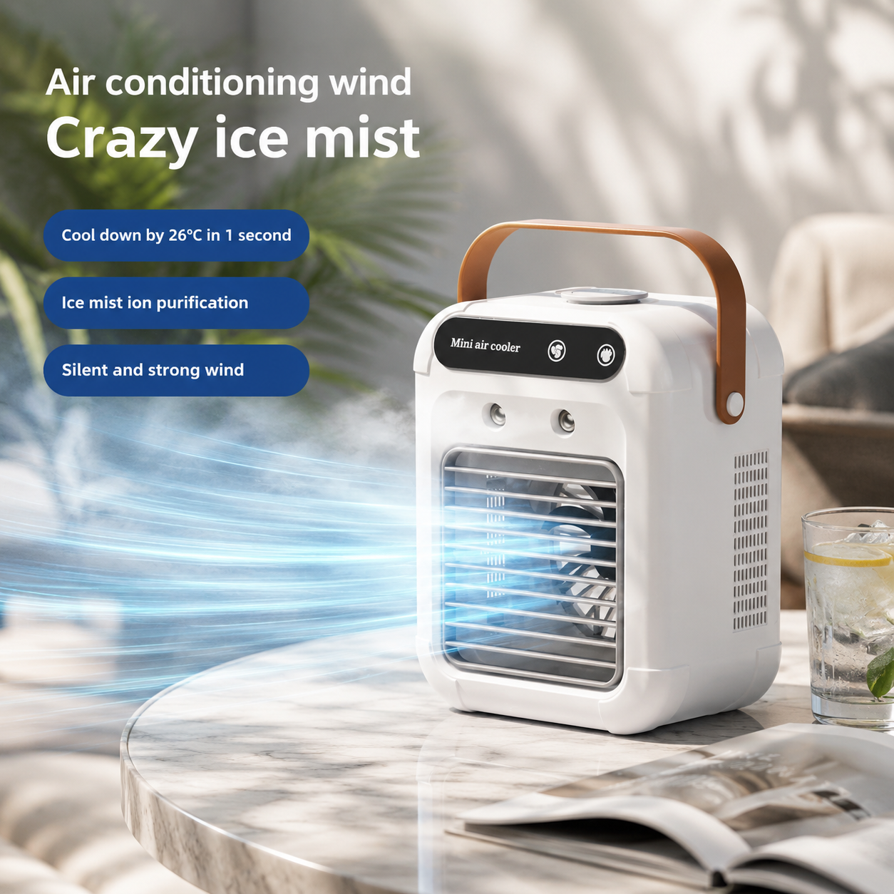 PureFlow Bladeless Desk Fan With USB Humidifier For Home Office
