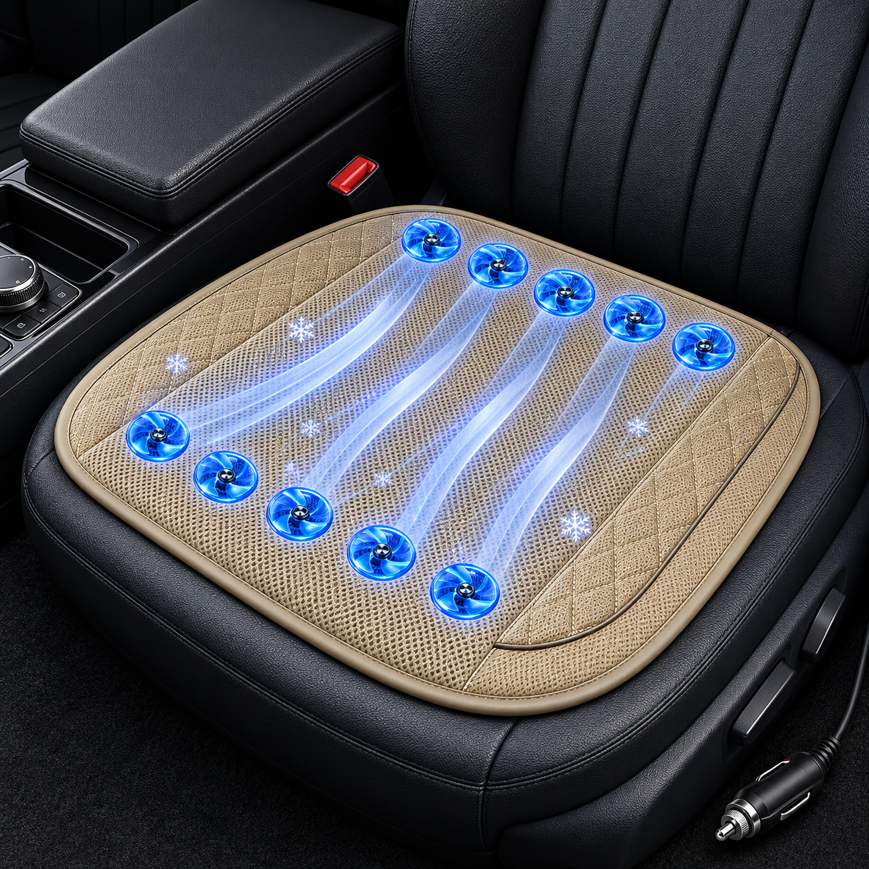 Auto belüftetes Sitzkissen mit zehn Ventilatoren, USB 12V/24V Kühlpad