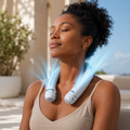 Ventilator de gât DualFlow USB-C cu flux dublu de aer, reîncărcabil, pentru călătorii și utilizare în aer liber