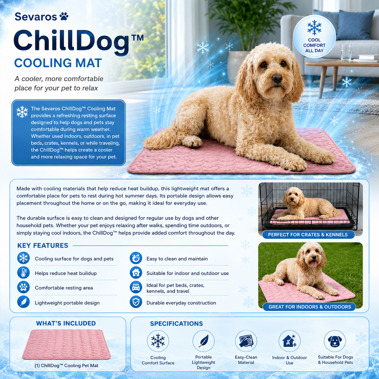 ChillDog Pressure Activated Self Cooling Pet Mat For Indoor Or Outdoor Use