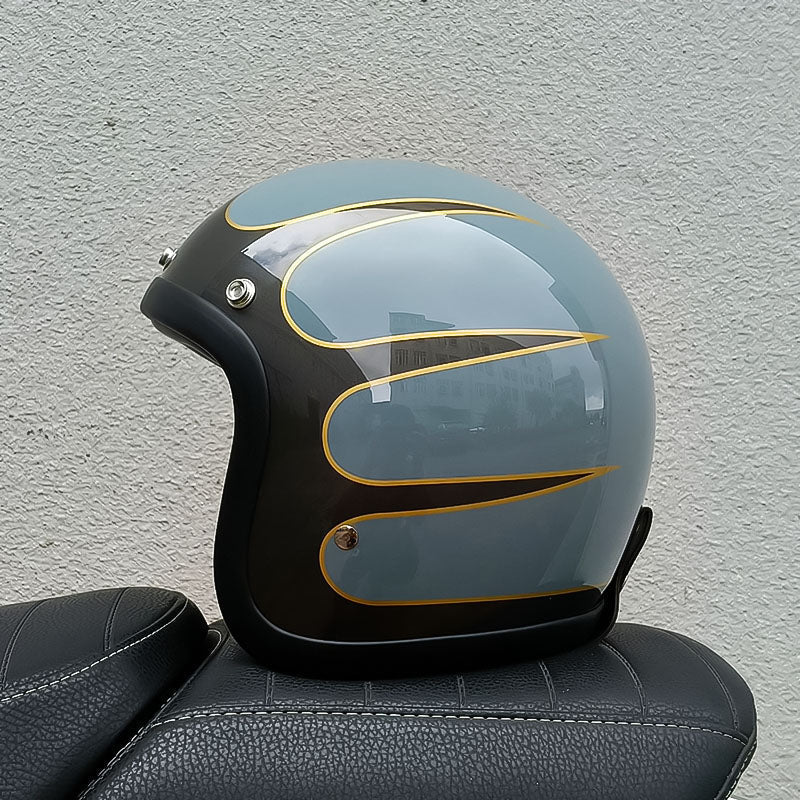 Cască retro de motocicletă AeroGuard, certificată DOT și ECE, cu carcasă din fibră de sticlă