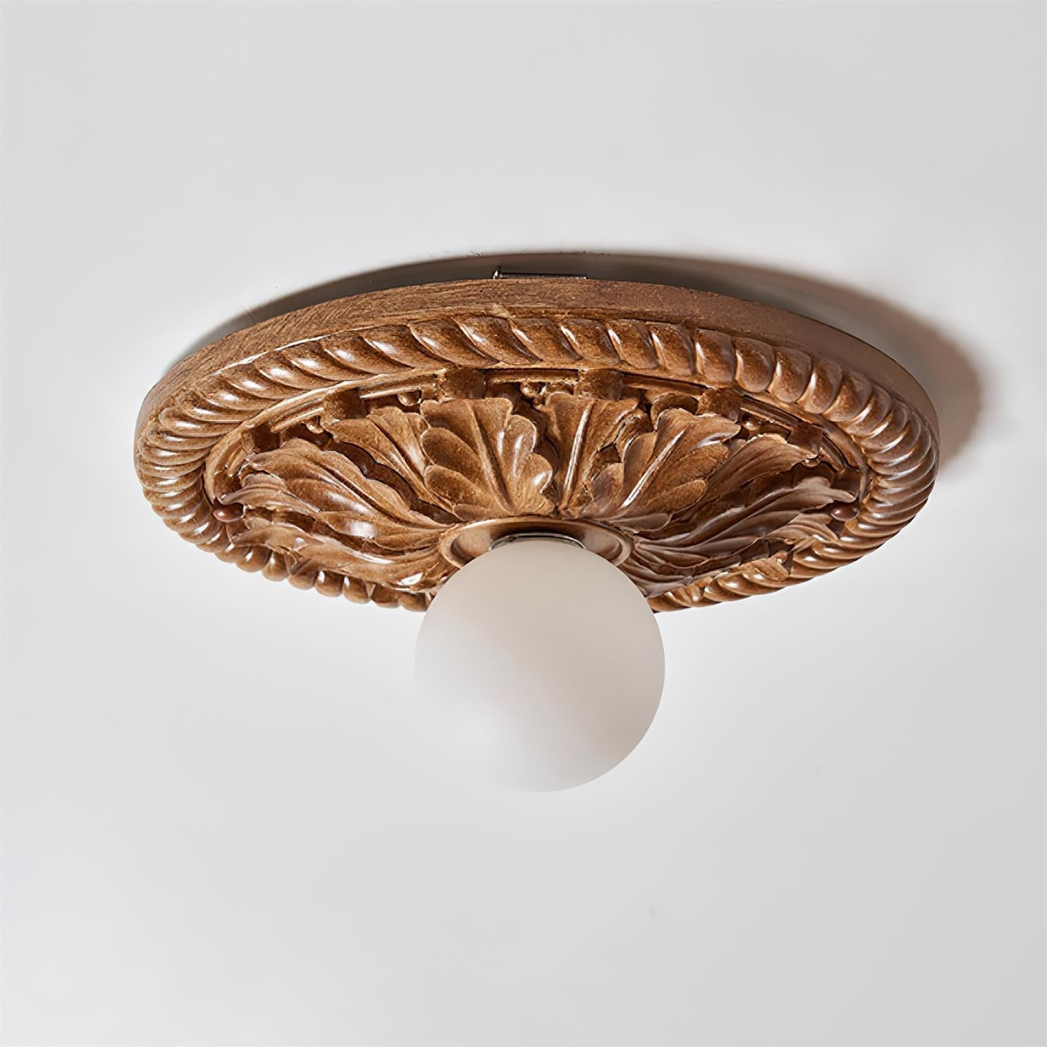 Corvella Vintage Carved Wood Flush Mount Ceiling Light | Fioriscas