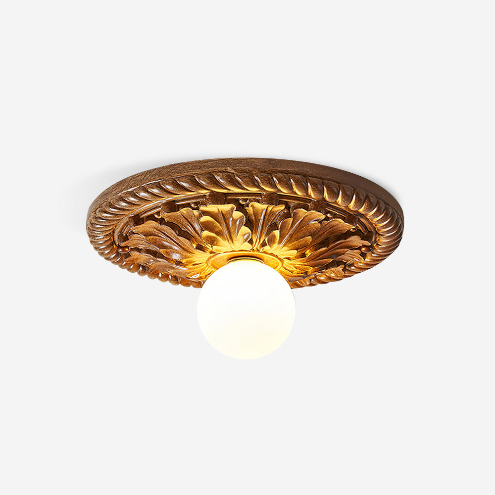 Corvella Vintage Carved Wood Flush Mount Ceiling Light - Neutralighting