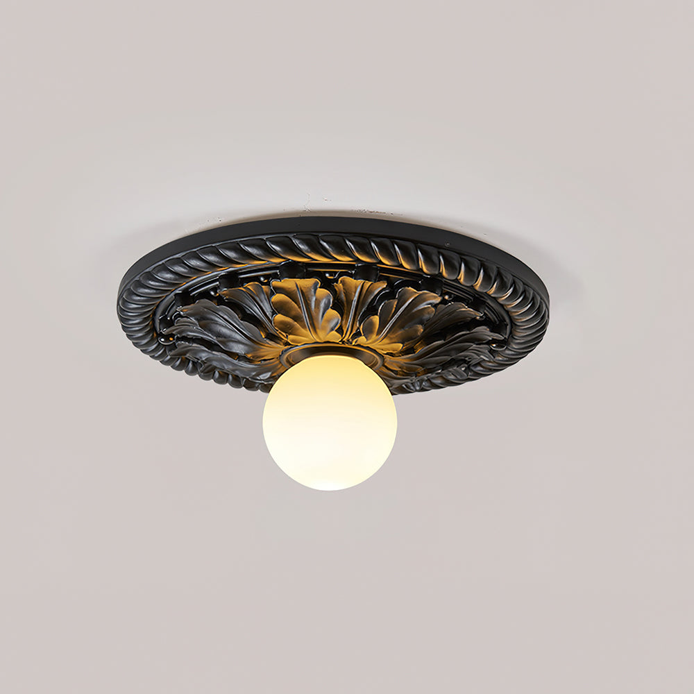 Corvella Vintage Carved Wood Flush Mount Ceiling Light | Fioriscas