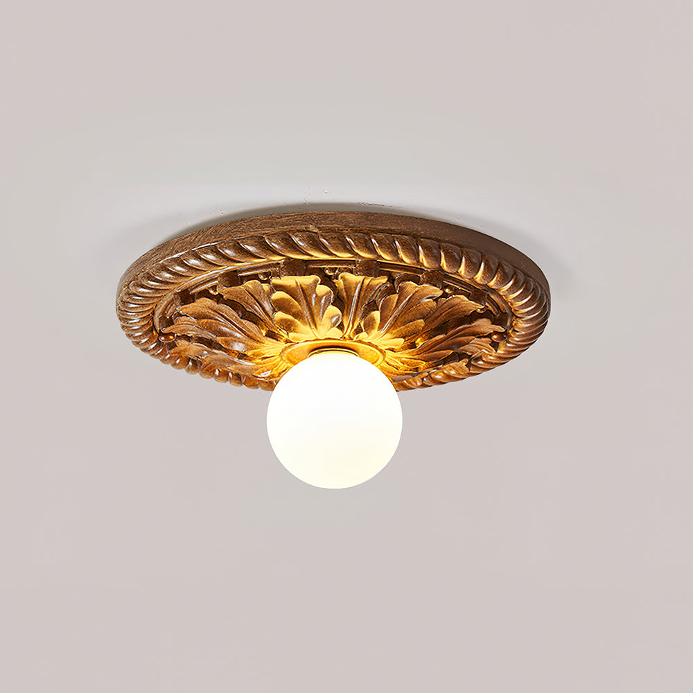 Corvella Vintage Carved Wood Flush Mount Ceiling Light - Neutralighting