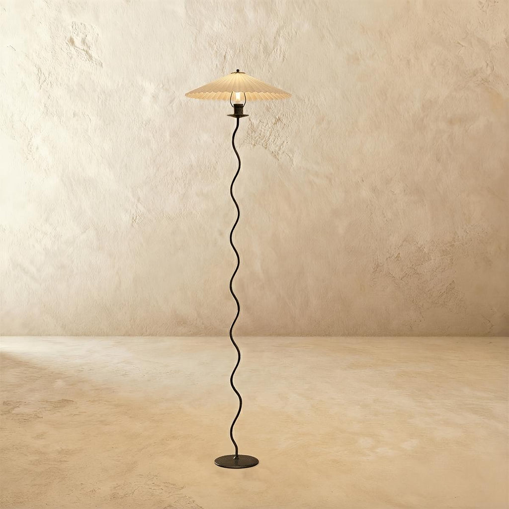Lámpara de pie Serpentine con pantalla de lino estilo Art Deco vintage  
