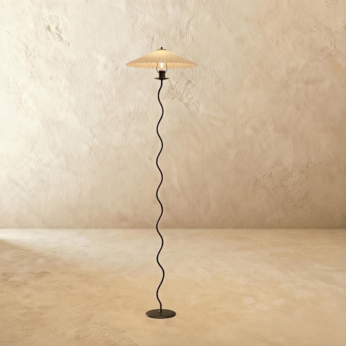 Lámpara de pie Serpentine con pantalla de lino estilo Art Deco vintage  
