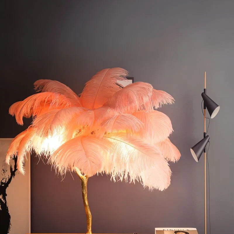 Feathered Glam Floor Lamp Velvet Glow Luxe Interiors