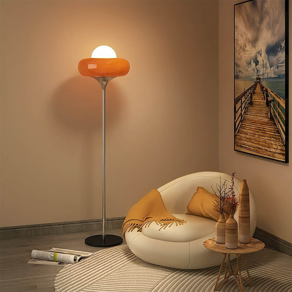 Aurora Nova Glass Shade Floor Lamp For Mid Century Modern Living