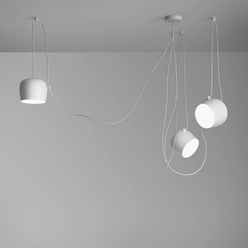 Multi-Light Drum Pendant, LumaDrum Cable-Hung Fixture in Black or White